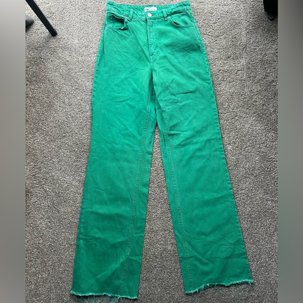 Zara Green Wide-Leg Jeans